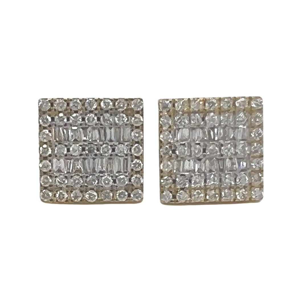 10K Yellow Gold Square Shape Baguette Diamond Earrings 0.44 CT 8MM