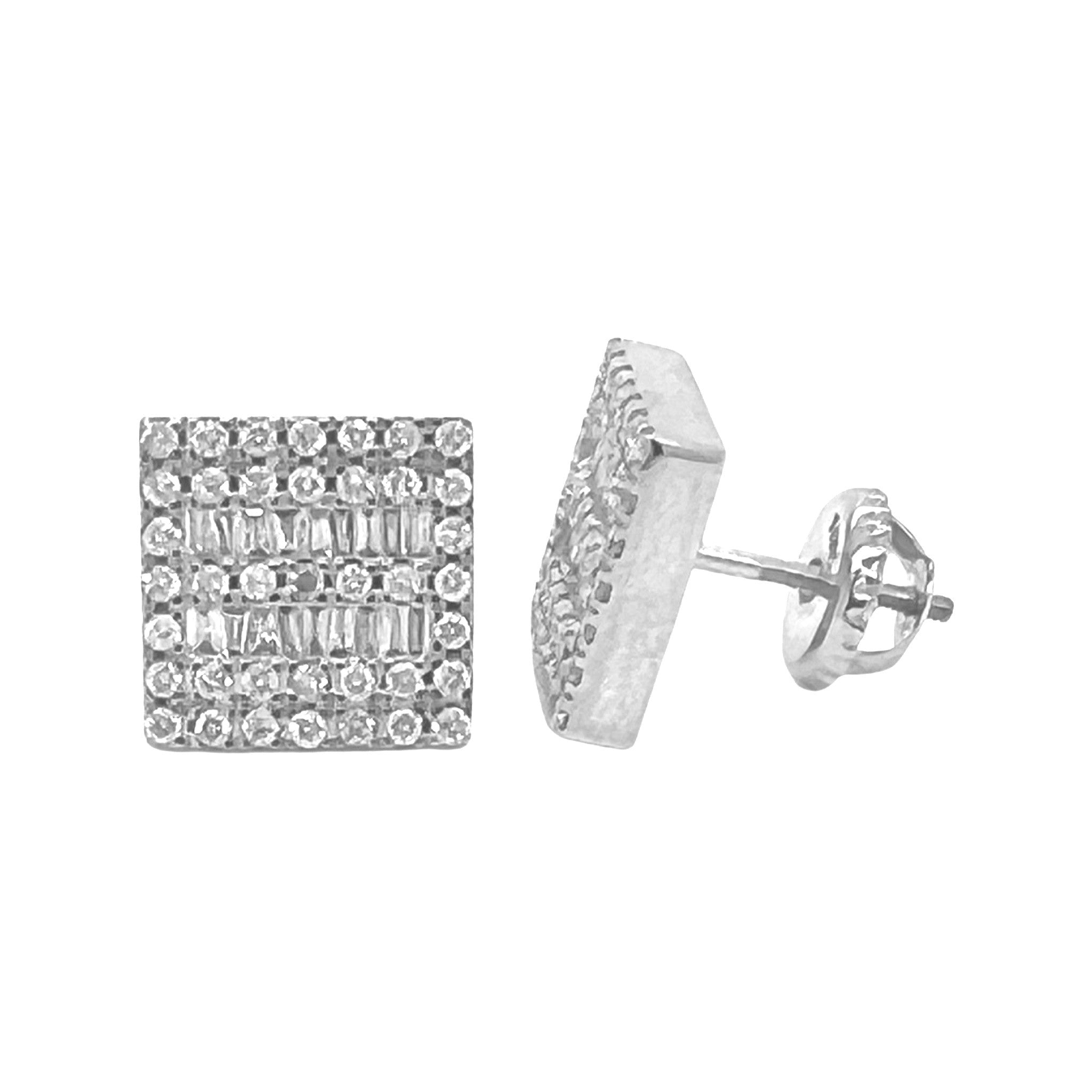 10K White Gold Square Shape Baguette Diamond Earrings 0.70 CT 9.4MM