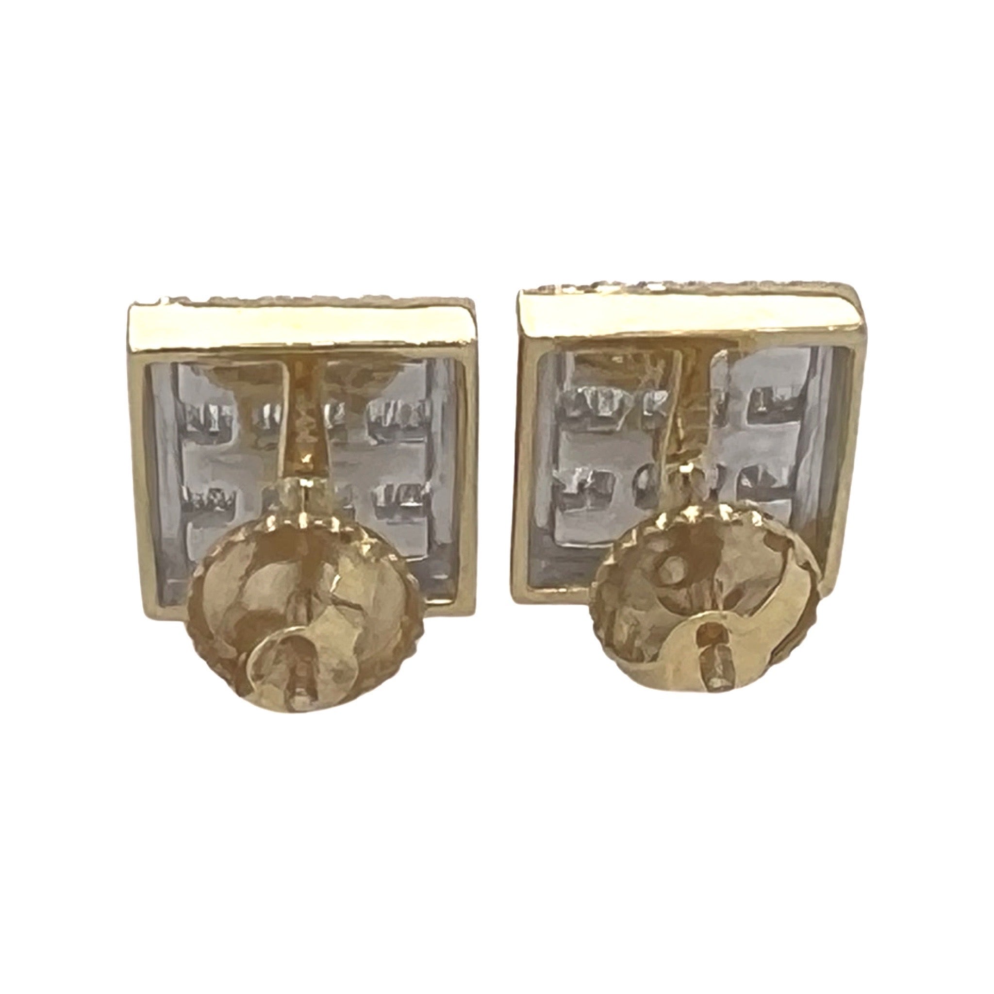 10K Yellow Gold Square Shape Baguette Diamond Earrings 0.44 CT 8MM