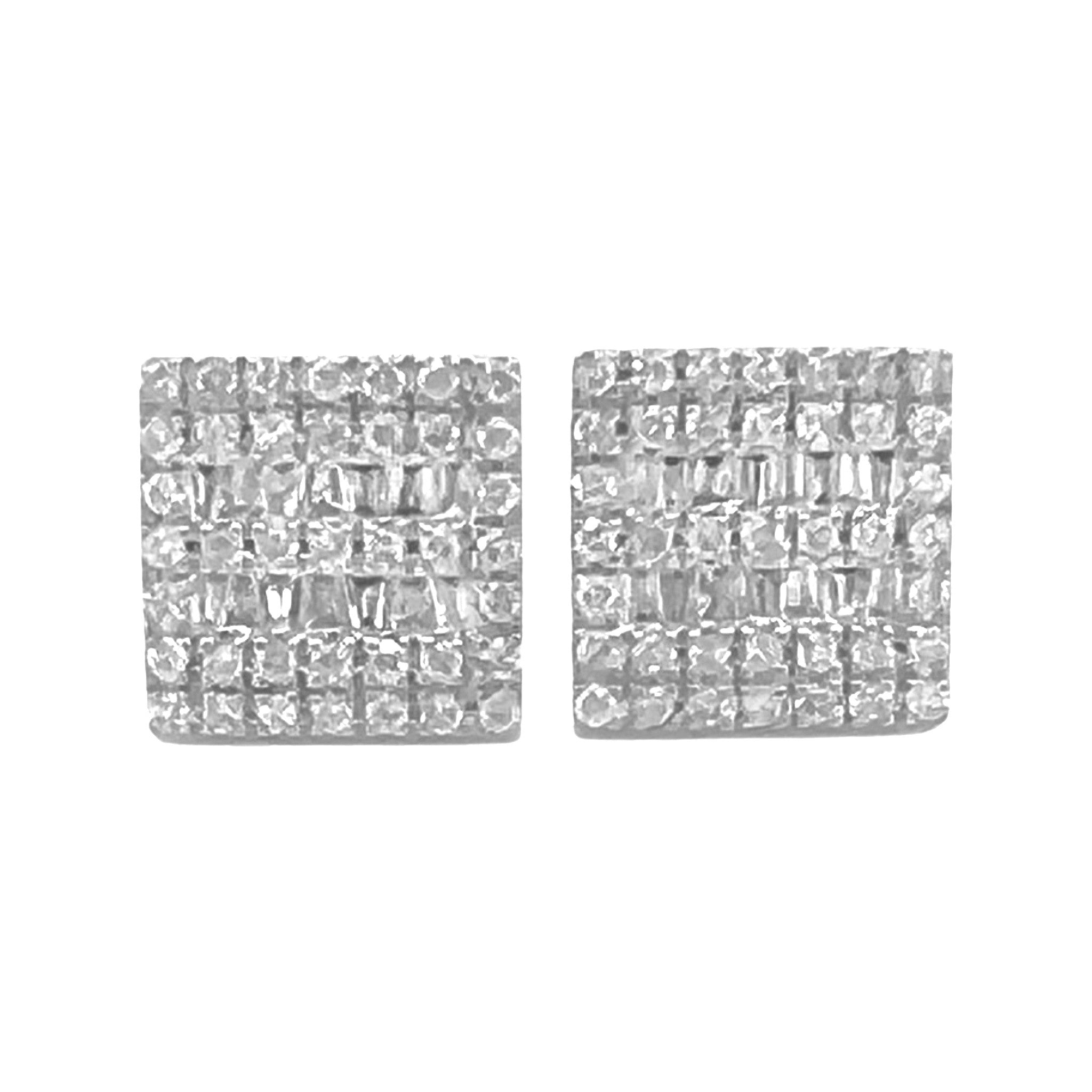 10K White Gold Square Shape Baguette Diamond Earrings 1.16 CT 11.4MM