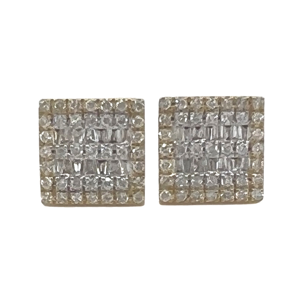 10K Yellow Gold Square Shape Baguette Diamond Earrings 1.16 CT 11.4MM