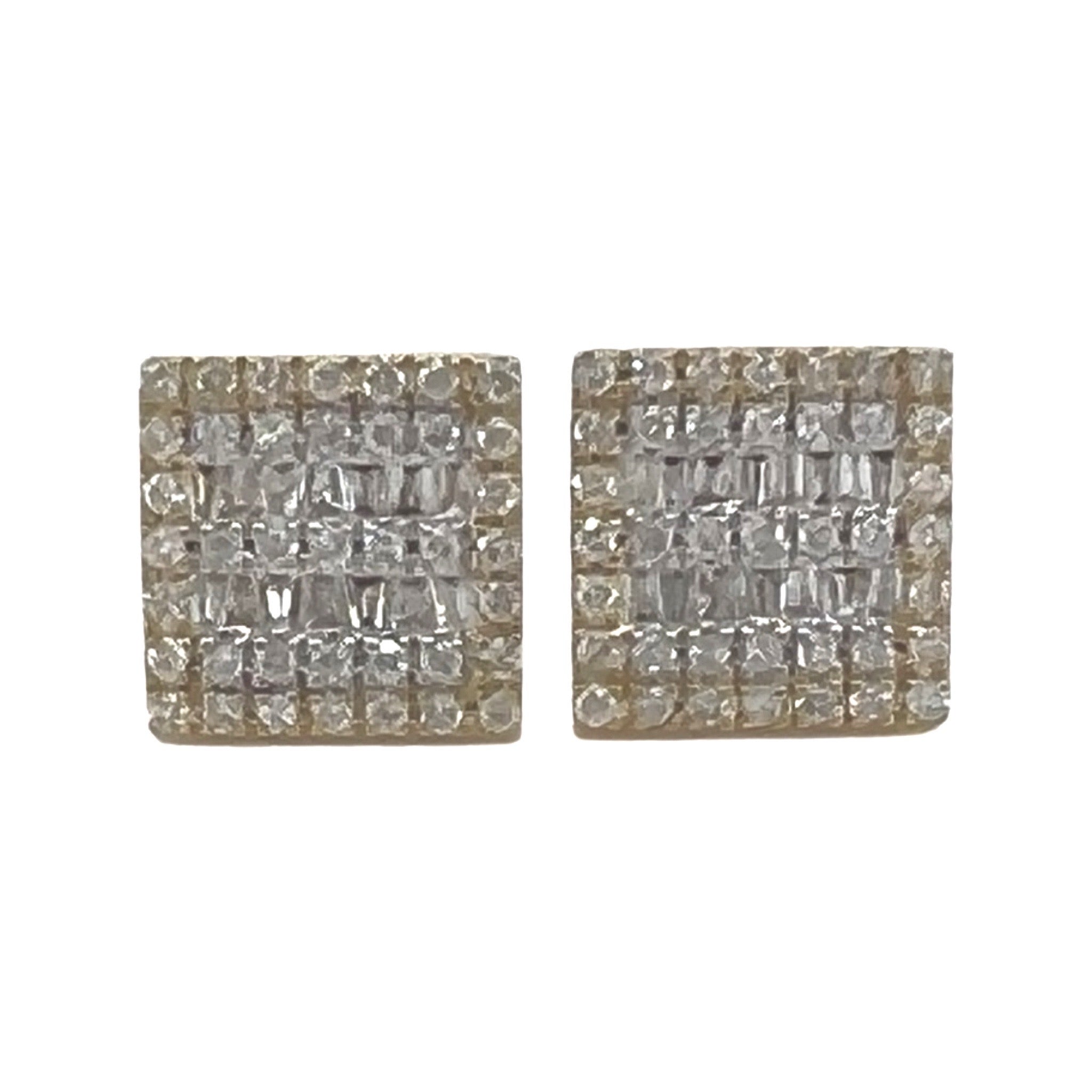 10K Yellow Gold Square Shape Baguette Diamond Earrings 1.16 CT 11.4MM