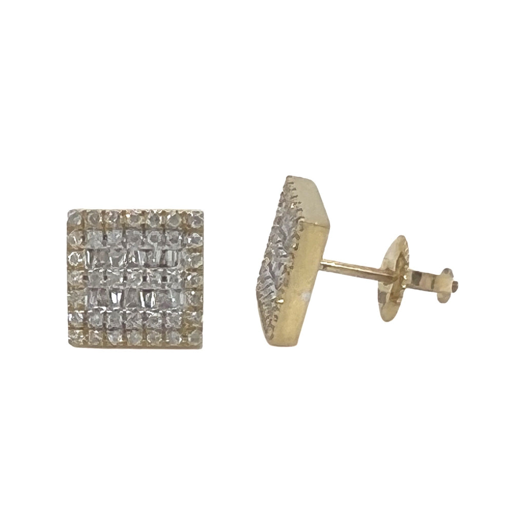 10K Yellow Gold Square Shape Baguette Diamond Earrings 1.16 CT 11.4MM