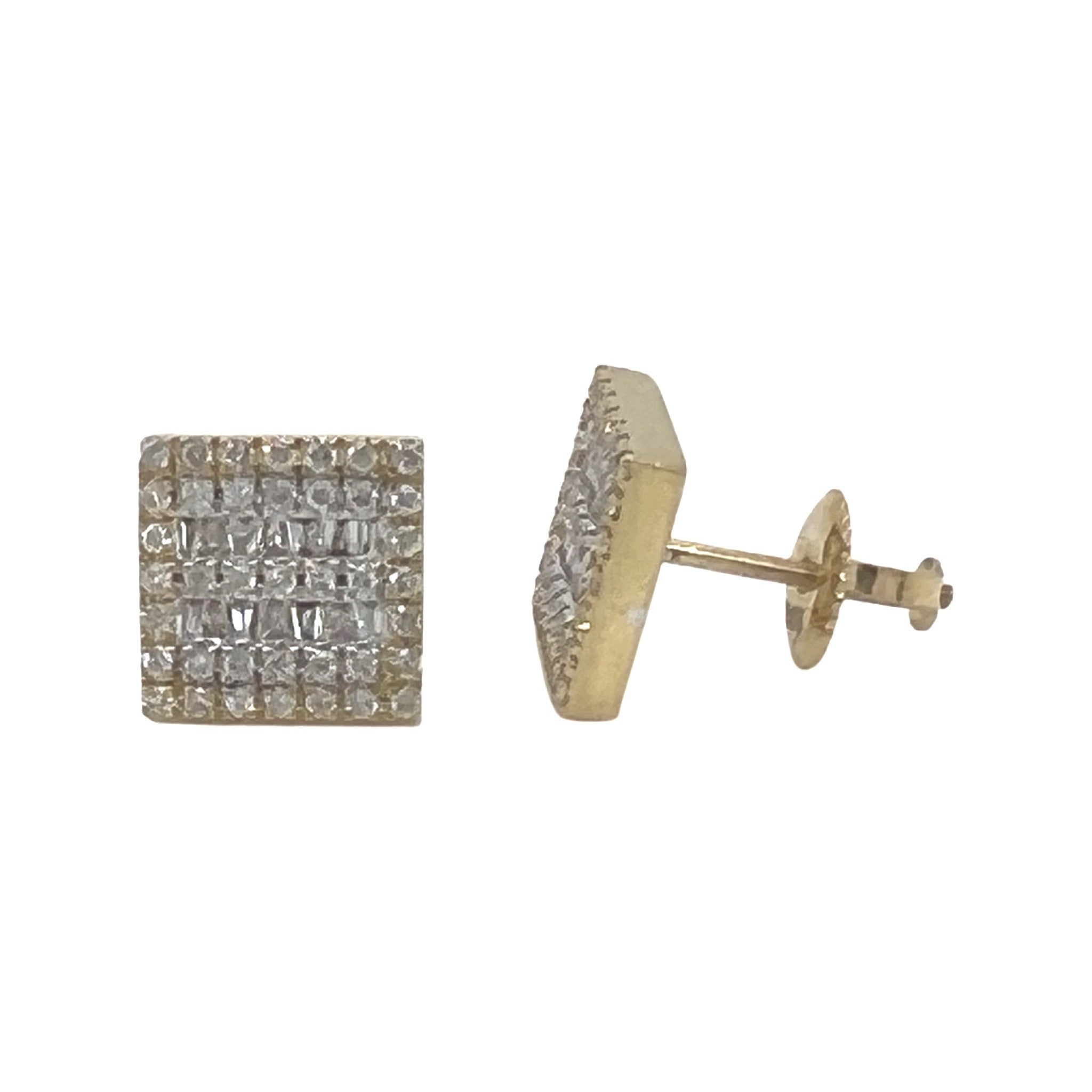 10K Yellow Gold Square Shape Baguette Diamond Earrings 1.16 CT 11.4MM