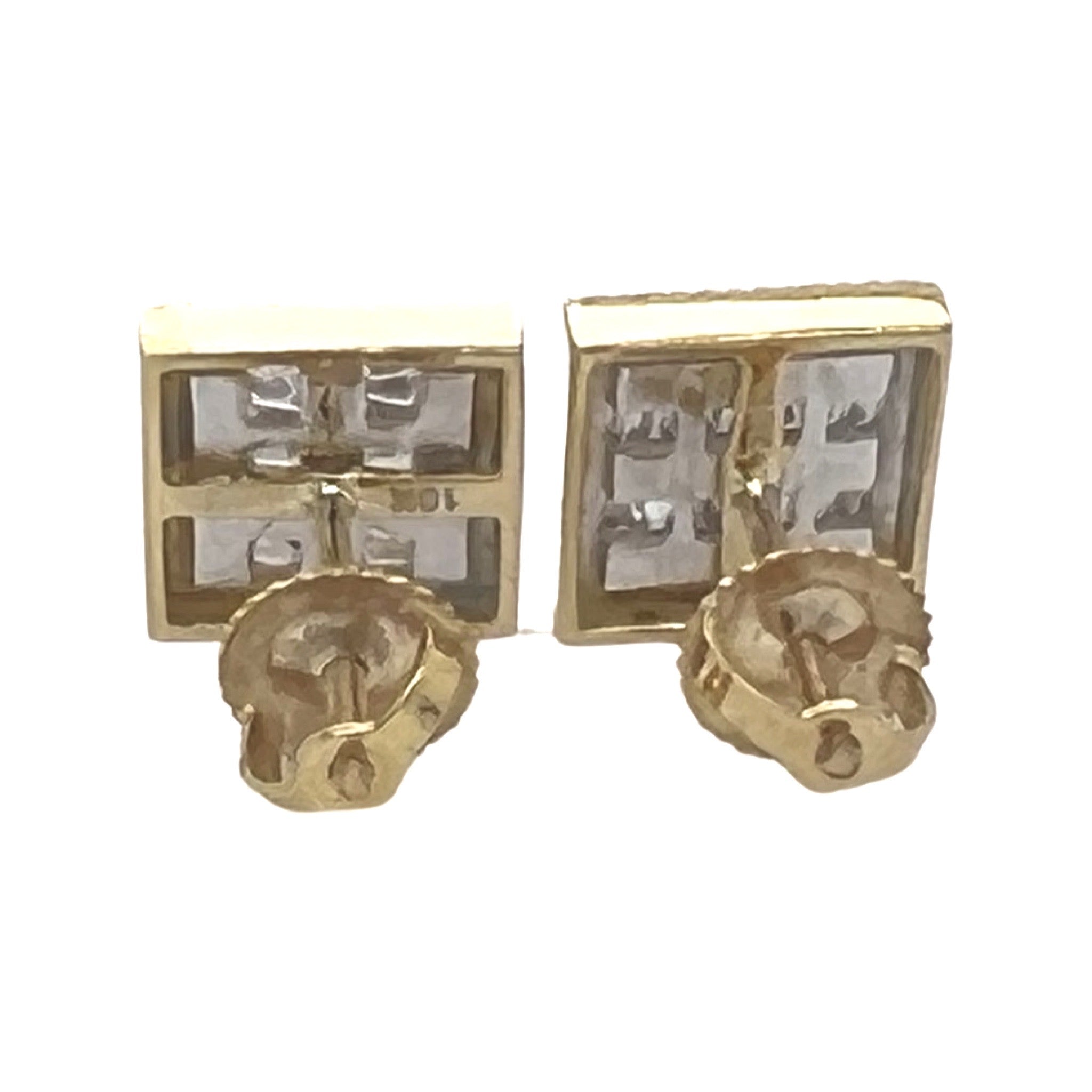 10K Yellow Gold Square Shape Baguette Diamond Earrings 1.16 CT 11.4MM