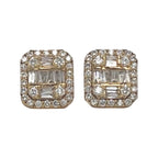 10K Yellow Gold Halo Baguette Diamond Earrings 0.90 CT 9.2MM