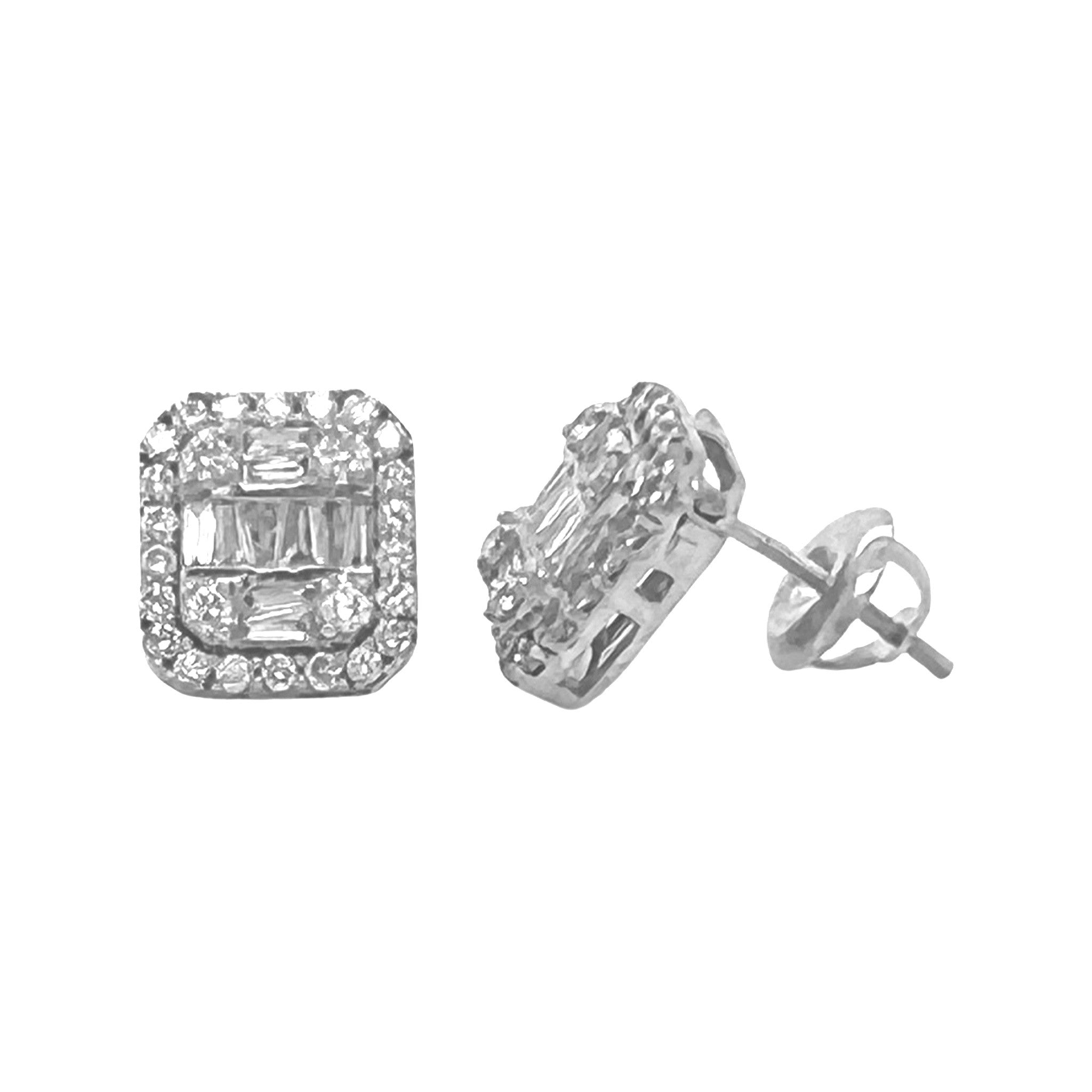 10K White Gold Halo Baguette Diamond Earrings 0.90 CT 9.2MM