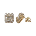 10K Yellow Gold Halo Baguette Diamond Earrings 0.90 CT 9.2MM