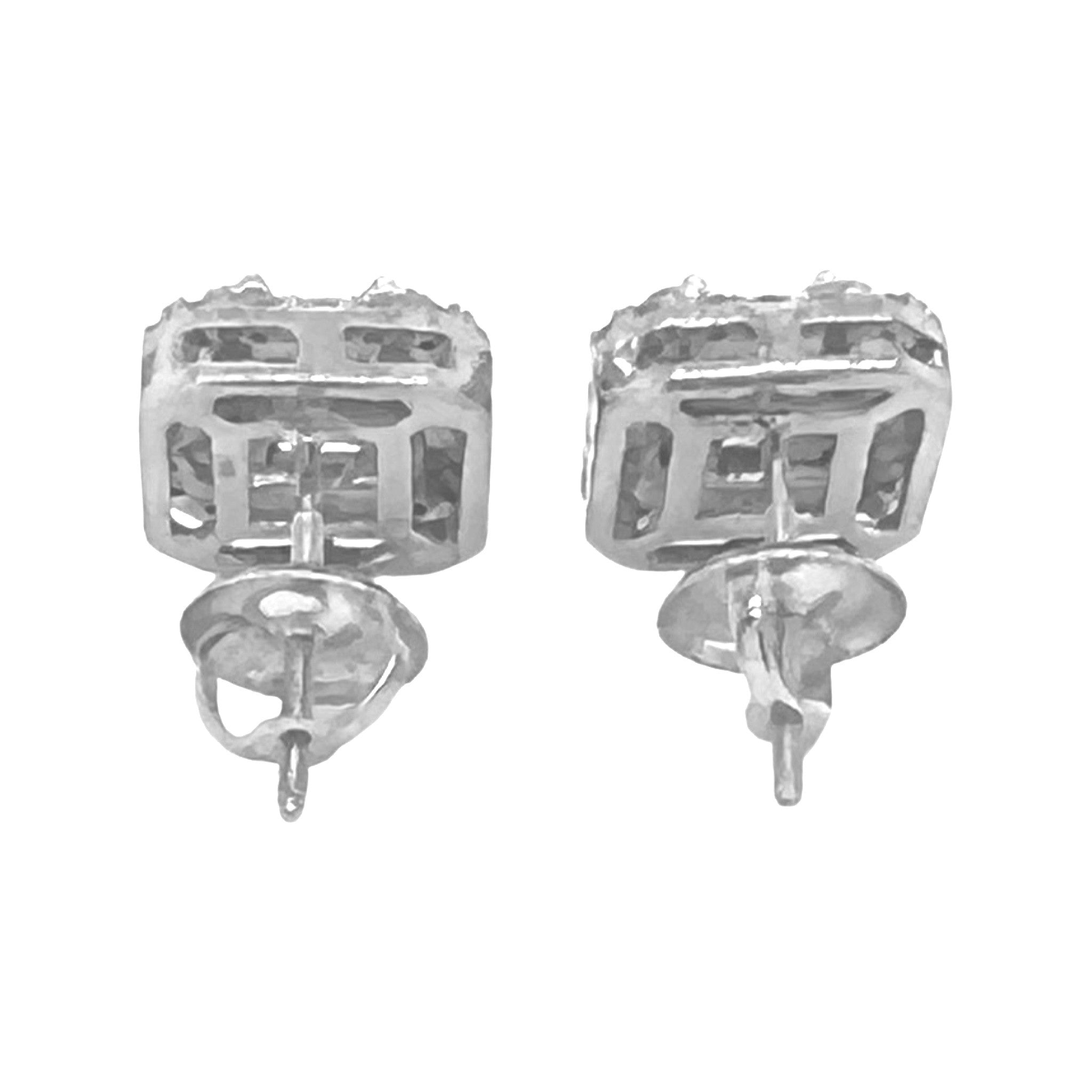 10K White Gold Halo Baguette Diamond Earrings 0.90 CT 9.2MM