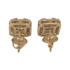 10K Yellow Gold Halo Baguette Diamond Earrings 0.90 CT 9.2MM