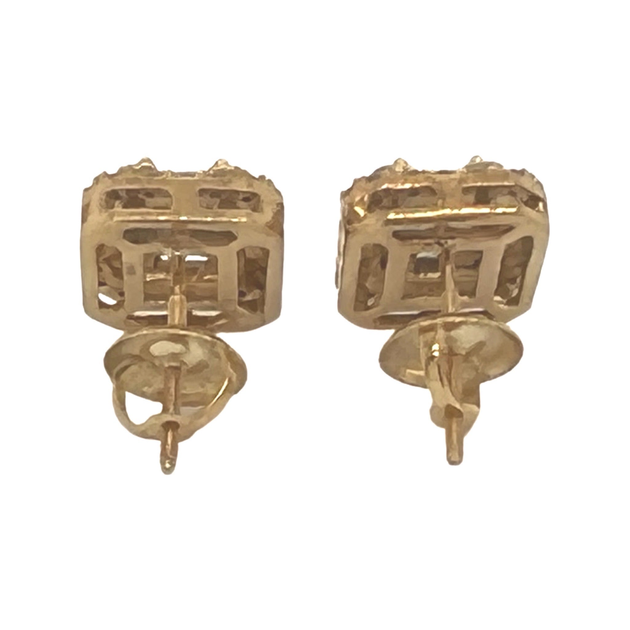 10K Yellow Gold Halo Baguette Diamond Earrings 0.90 CT 9.2MM