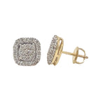 10K Yellow Gold Square Shape Diamond Earrings 1.0 CT 10MM
