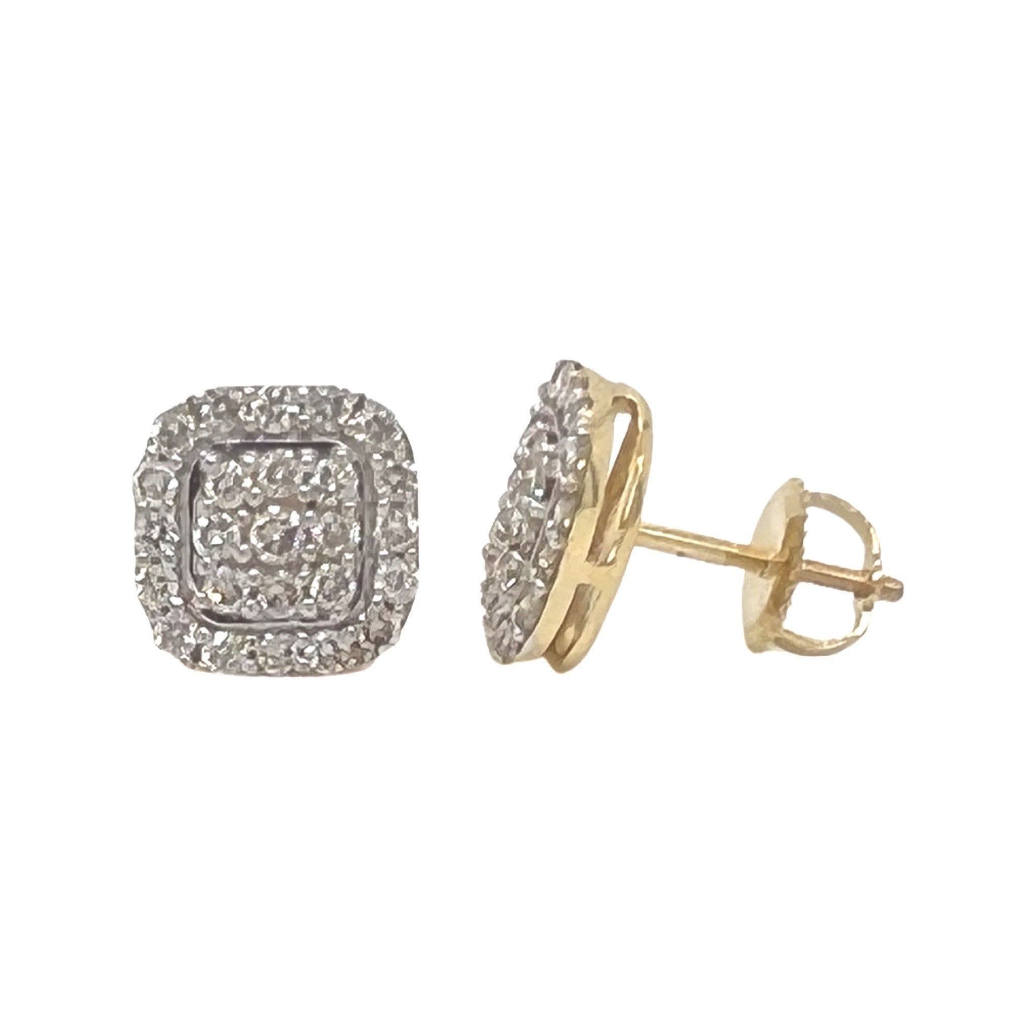 10K Yellow Gold Square Shape Diamond Earrings 1.0 CT 10MM
