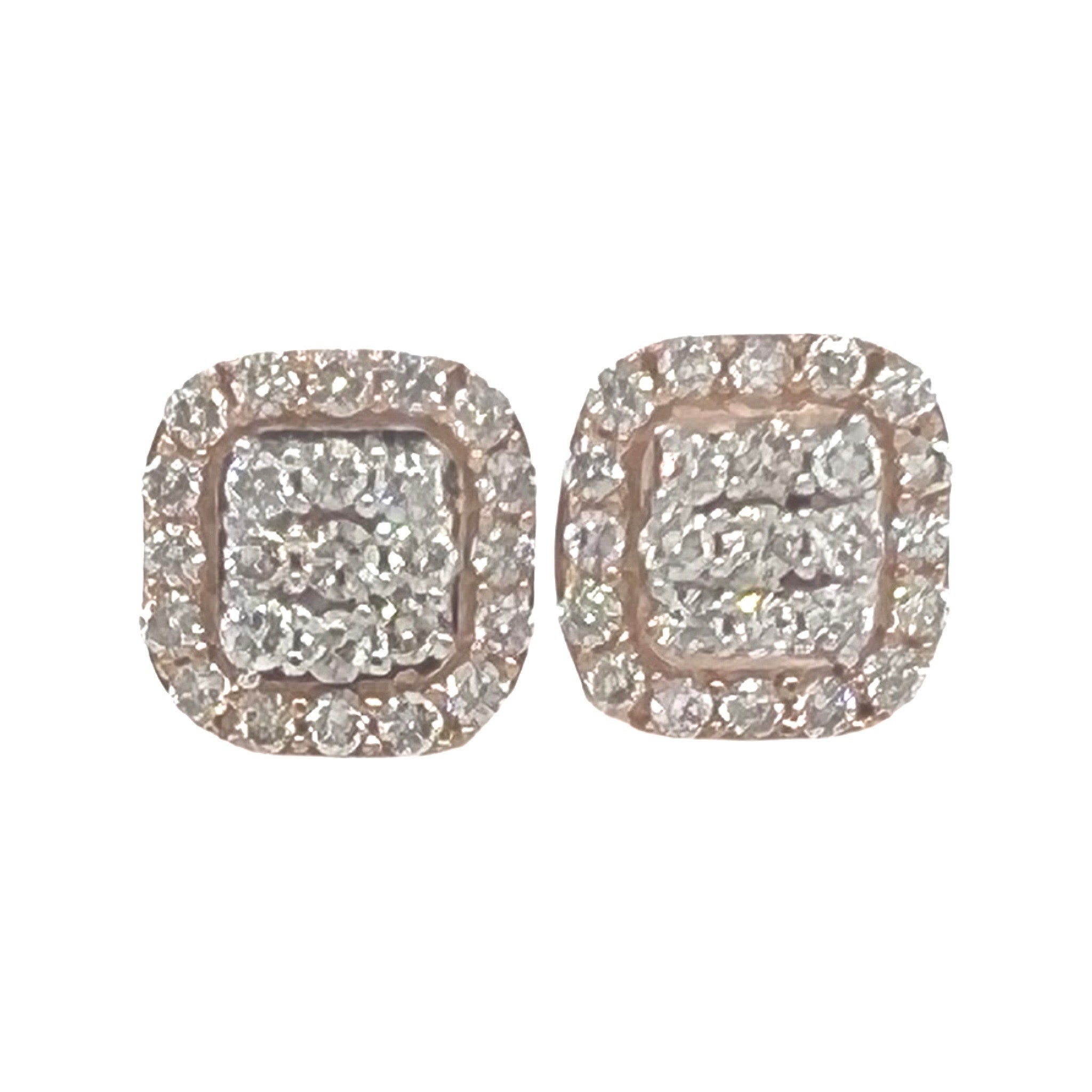 10K Rose Gold Square Shape Diamond Earrings 1.0 CT 10MM