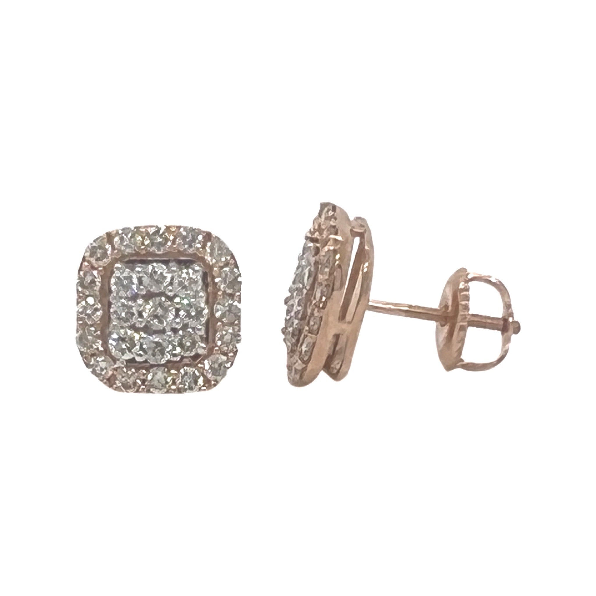 10K Rose Gold Square Shape Diamond Earrings 1.0 CT 10MM
