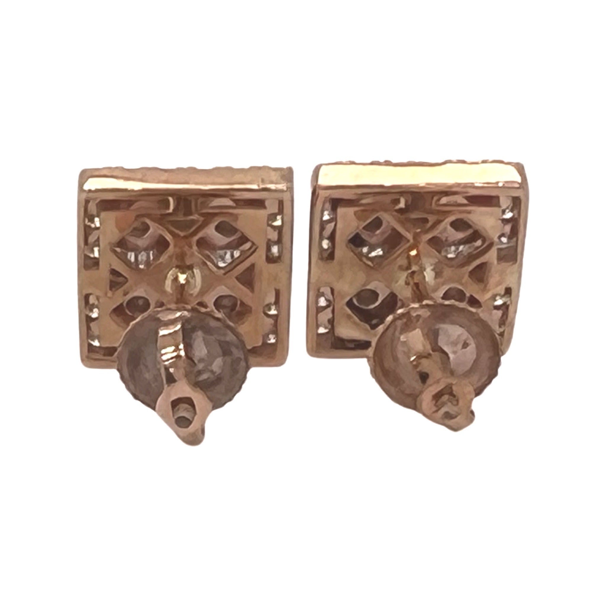 10K Rose Gold 3D Square Shape Baguette Diamond Earrings 1.06 CT 10.3MM