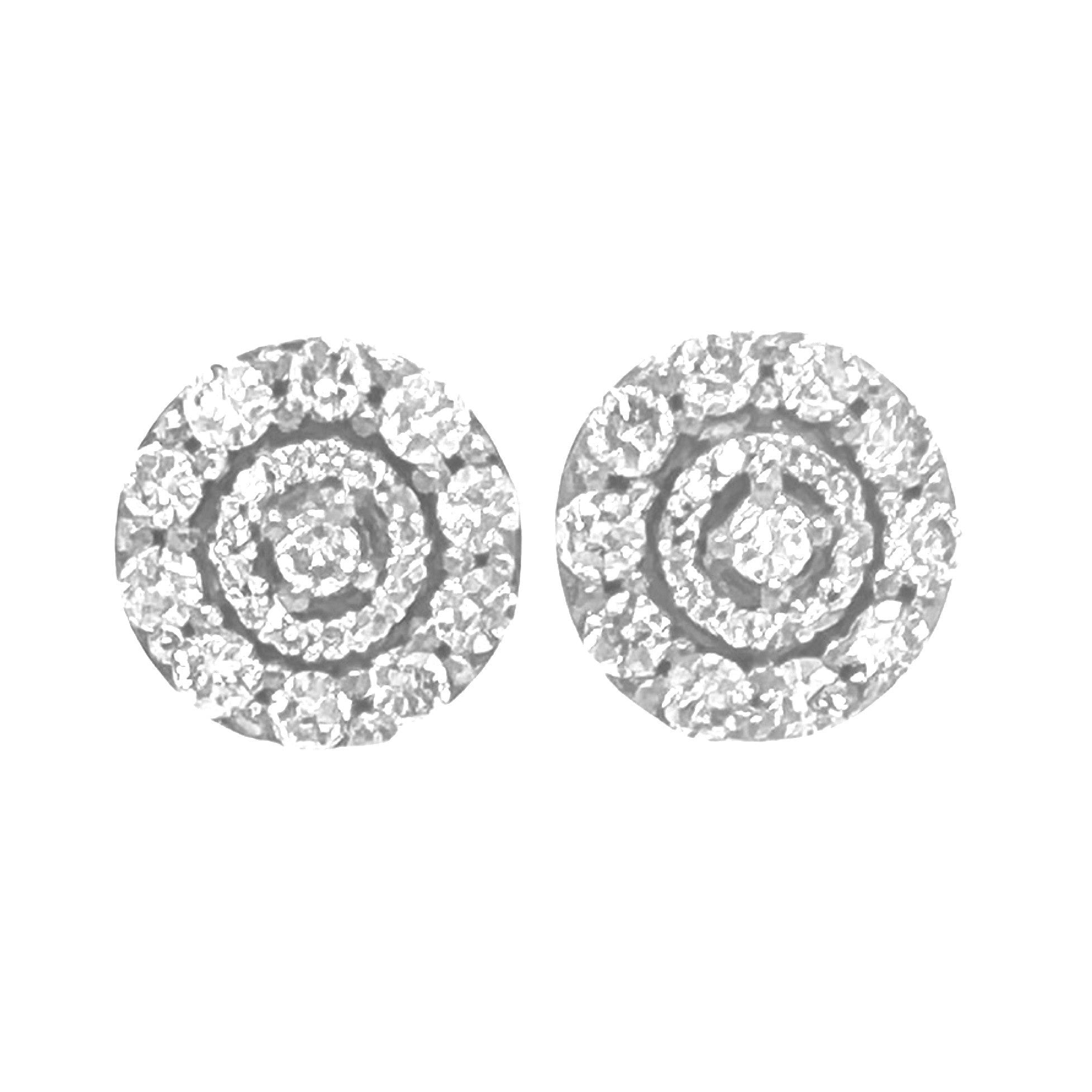 10K White Gold Round Cluster Diamond Earrings 1.10 CT 10.1MM