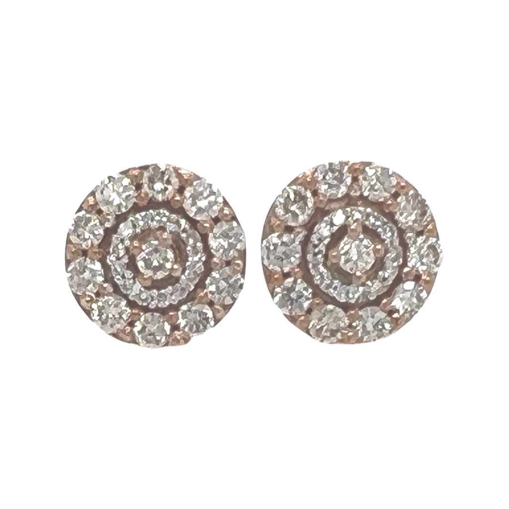 10K Rose Gold Round Cluster Diamond Earrings 1.10 CT 10.1MM