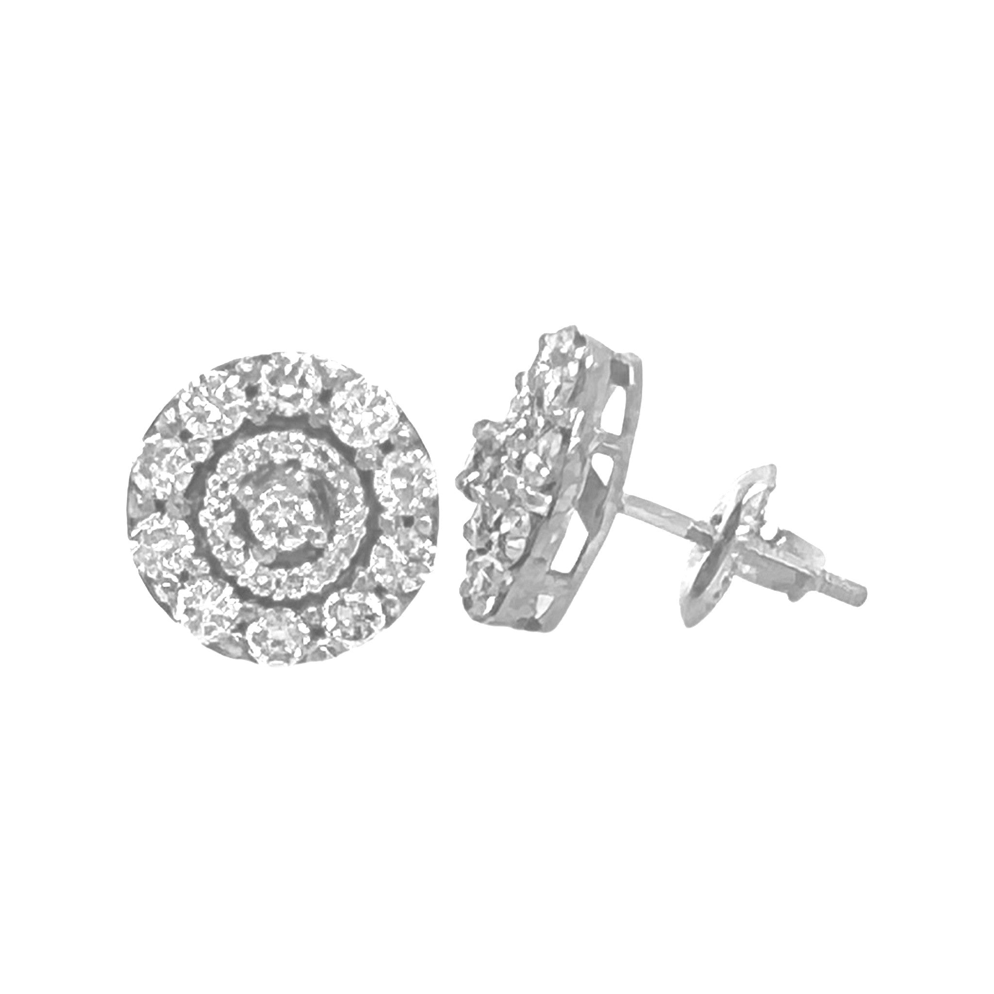 10K White Gold Round Cluster Diamond Earrings 1.10 CT 10.1MM