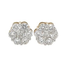 Load image into Gallery viewer, 10K Yellow Gold Flower Cluster Diamond Earrings 0.90 CT 6.9MM
