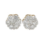 10K Yellow Gold Flower Cluster Diamond Earrings 0.50 CT 6MM