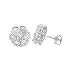 10K White Gold Flower Cluster Diamond Earrings 3.6 CT 12MM