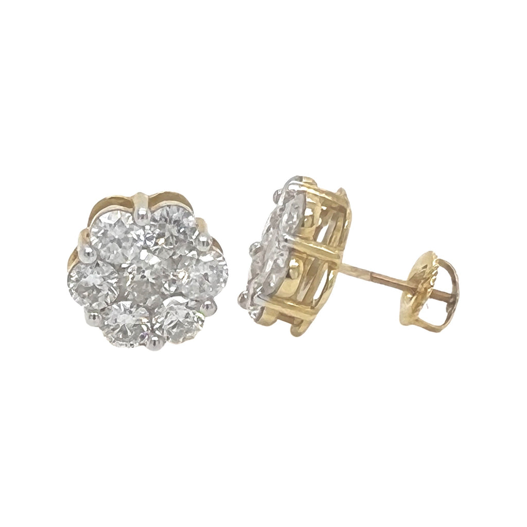 10K Yellow Gold Flower Cluster Diamond Earrings 0.50 CT 6MM