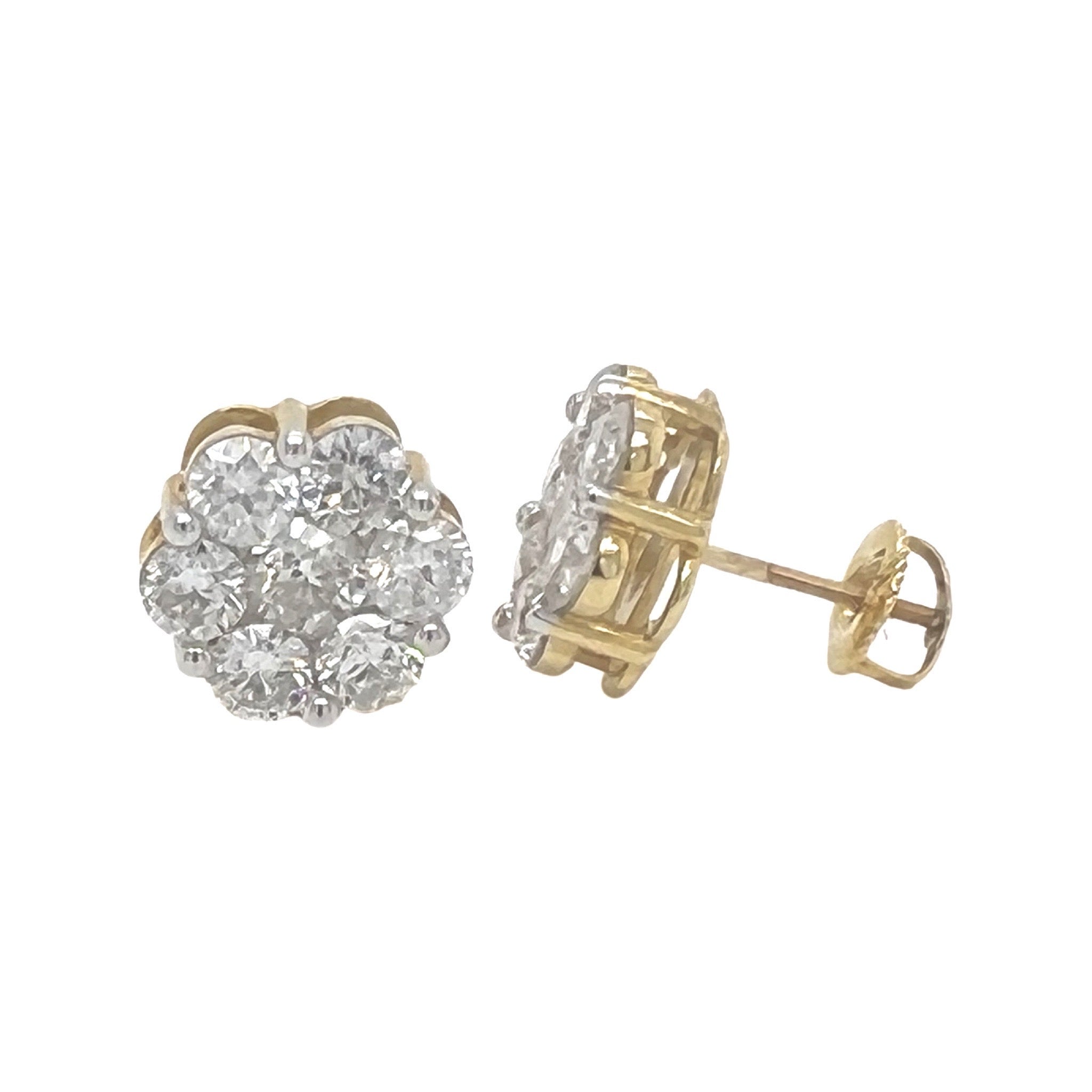 10K Yellow Gold Flower Cluster Diamond Earrings 0.50 CT 6MM