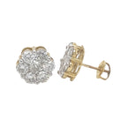 10K Yellow Gold Flower Cluster Diamond Earrings 0.90 CT 6.9MM