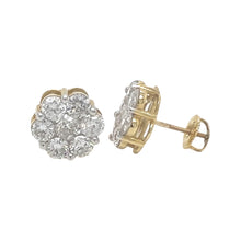 Load image into Gallery viewer, 10K Yellow Gold Flower Cluster Diamond Earrings 0.90 CT 6.9MM
