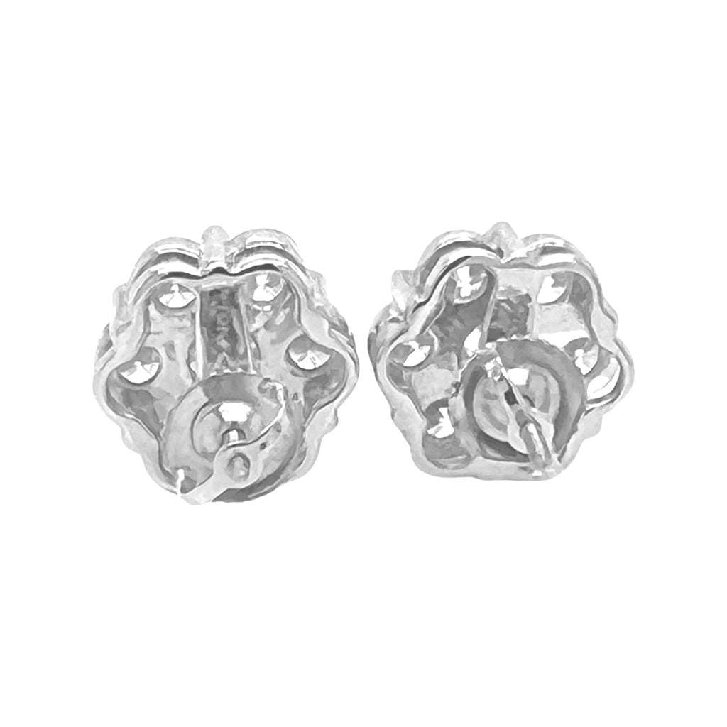 10K White Gold Flower Cluster Diamond Earrings 3.6 CT 12MM