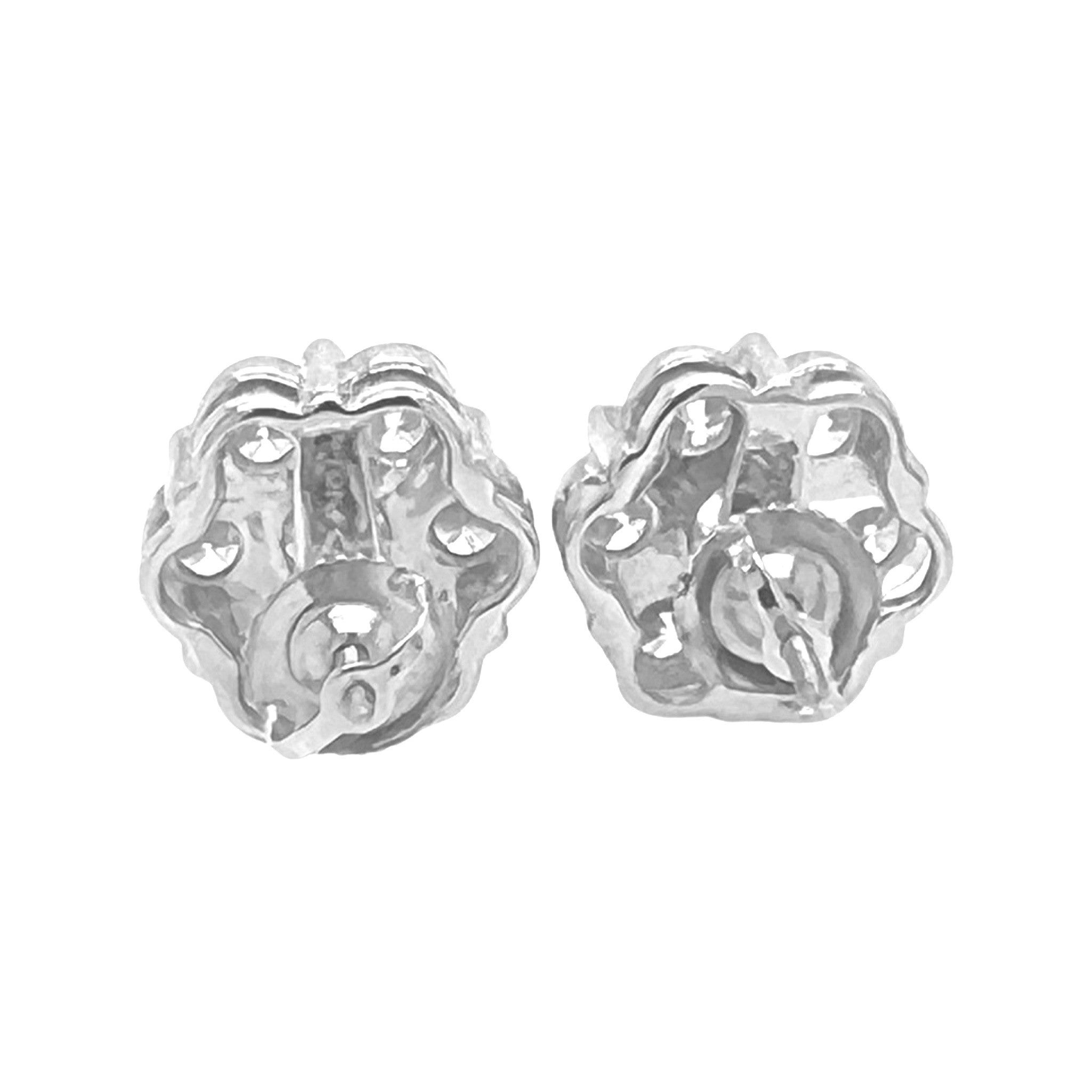 10K White Gold Flower Cluster Diamond Earrings 3.6 CT 12MM