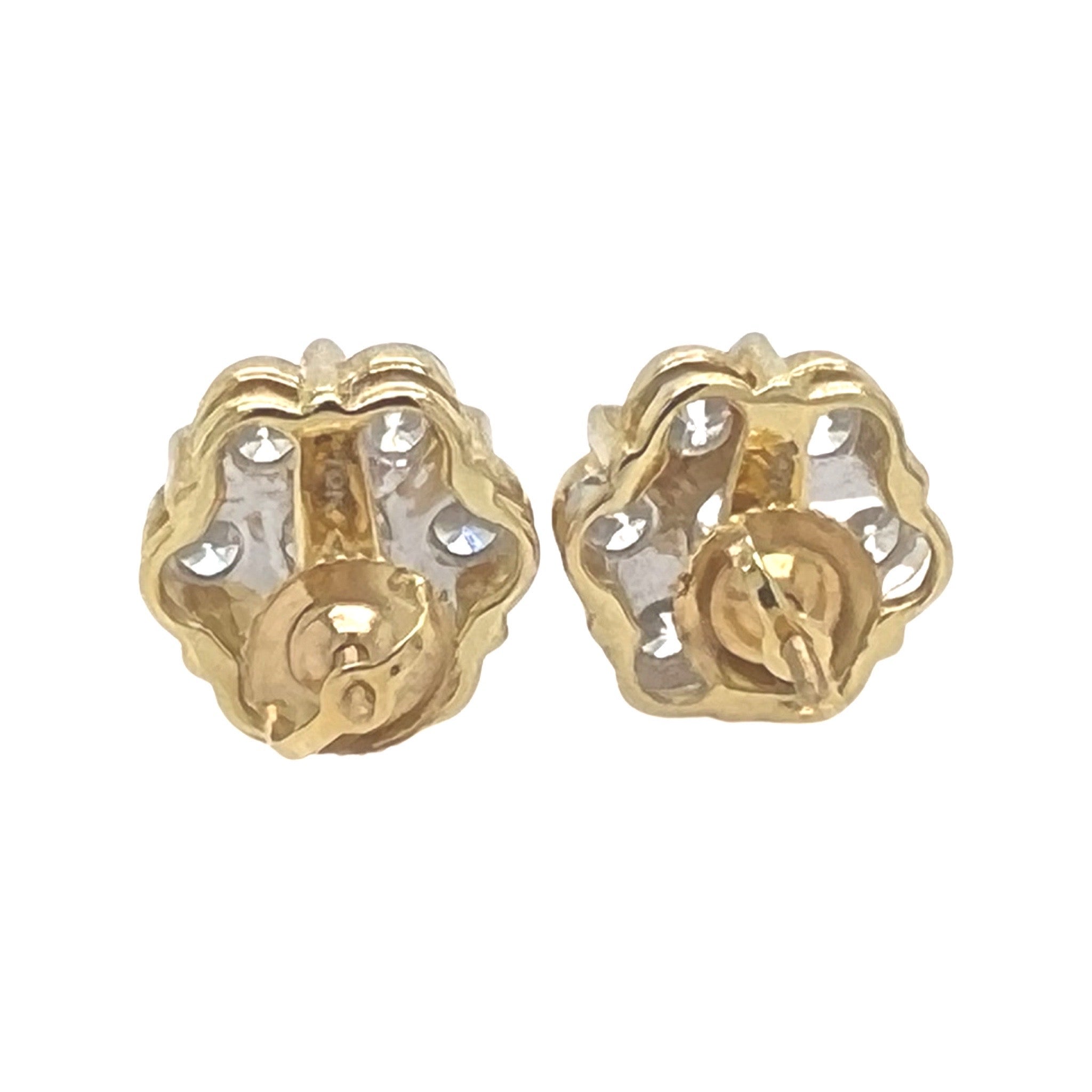 10K Yellow Gold Flower Cluster Diamond Earrings 0.50 CT 6MM