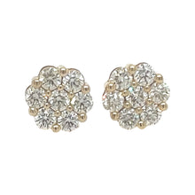 Load image into Gallery viewer, 10K Yellow Gold Flower Cluster Diamond Earrings 2.8 CT 11.5MM
