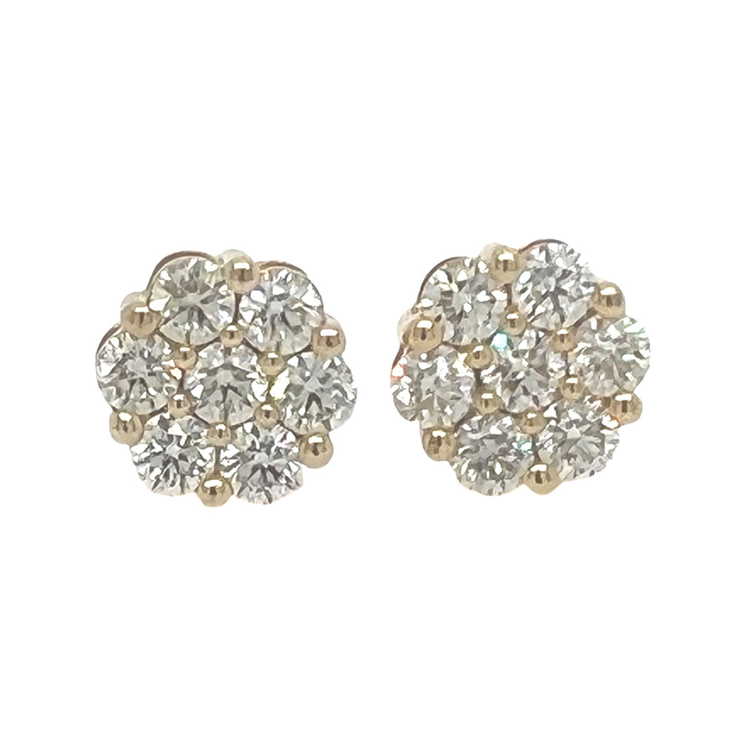 10K Yellow Gold Flower Cluster Diamond Earrings 2.8 CT 11.5MM