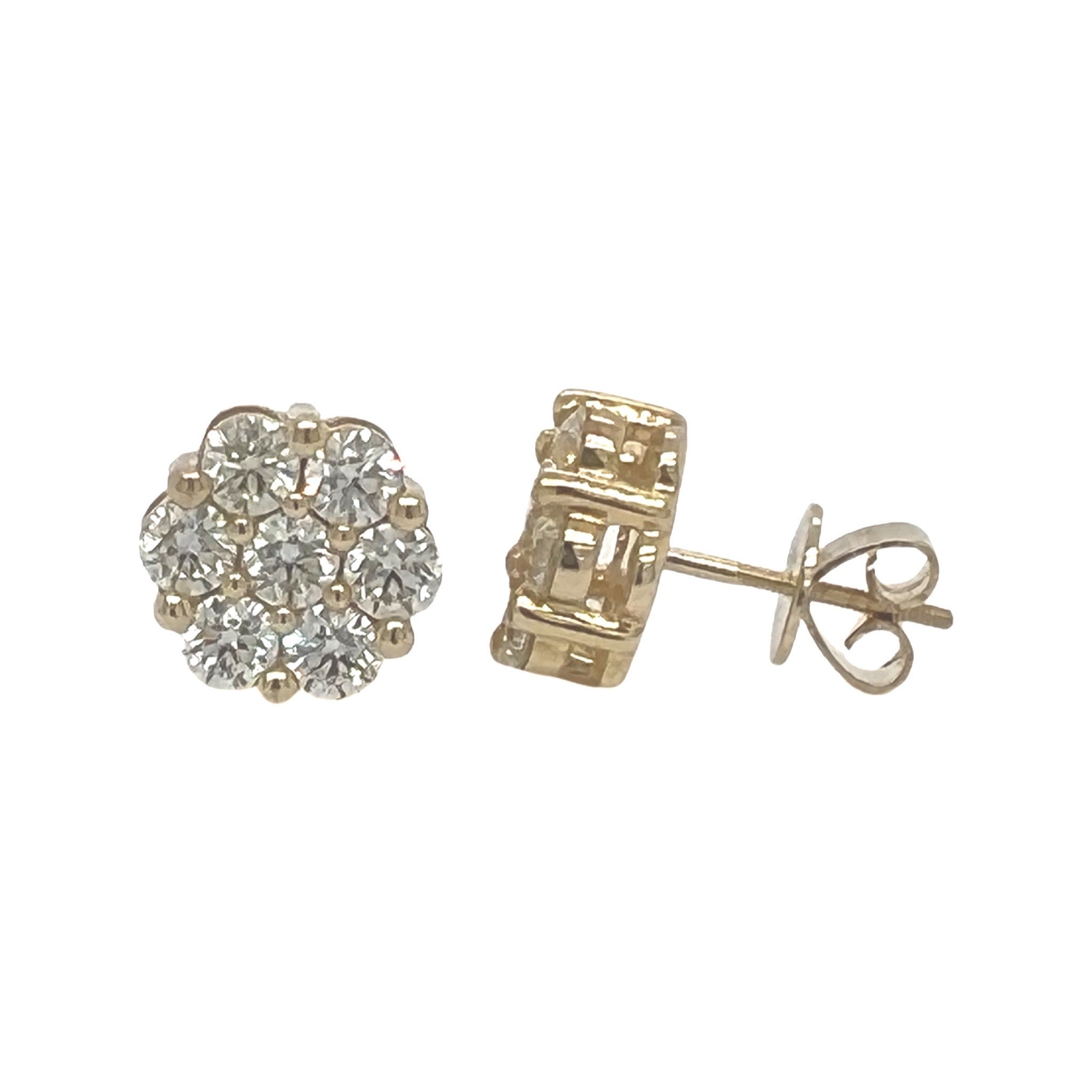 10K Yellow Gold Flower Cluster Diamond Earrings 2.8 CT 11.5MM