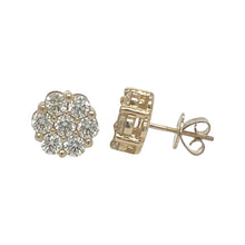 Load image into Gallery viewer, 10K Yellow Gold Flower Cluster Diamond Earrings 2.8 CT 11.5MM
