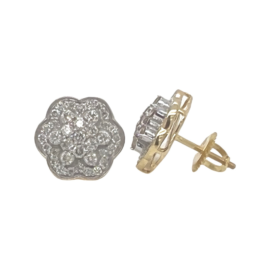 10K Yellow Gold Flower Cluster Diamond Earrings 1.0 CT 12MM