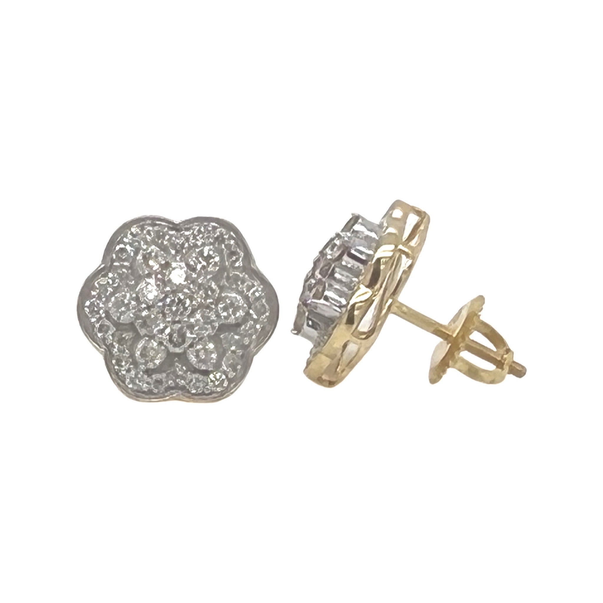 10K Yellow Gold Flower Cluster Diamond Earrings 1.0 CT 12MM