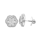 10K White Gold Flower Cluster Diamond Earrings 1.0 CT 12MM