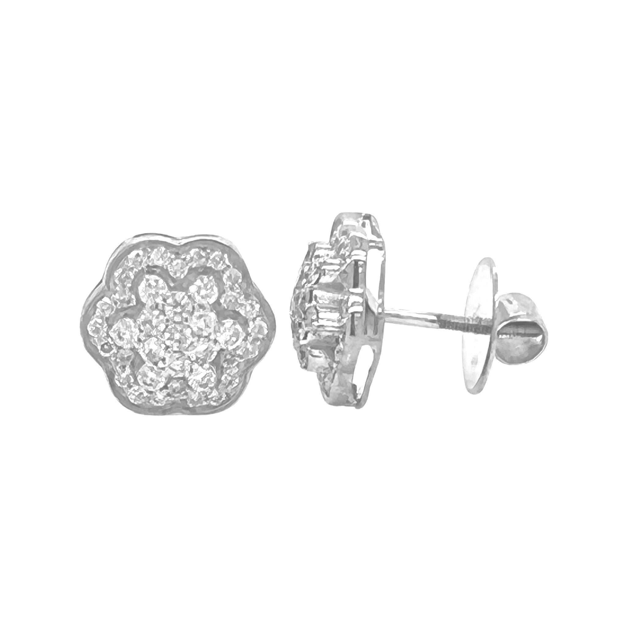 10K White Gold Flower Cluster Diamond Earrings 1.0 CT 12MM