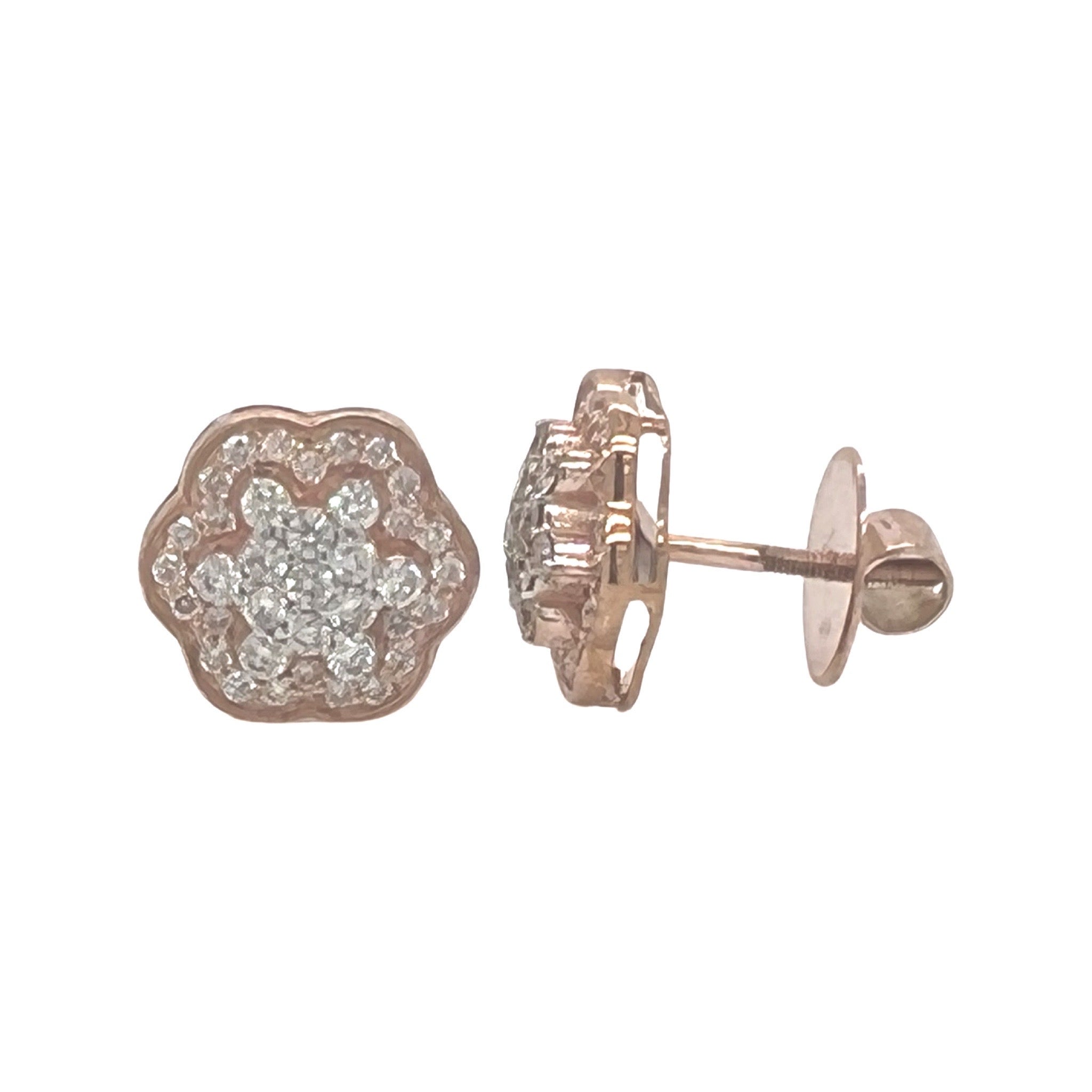 10K Rose Gold Flower Cluster Diamond Earrings 1.0 CT 12MM
