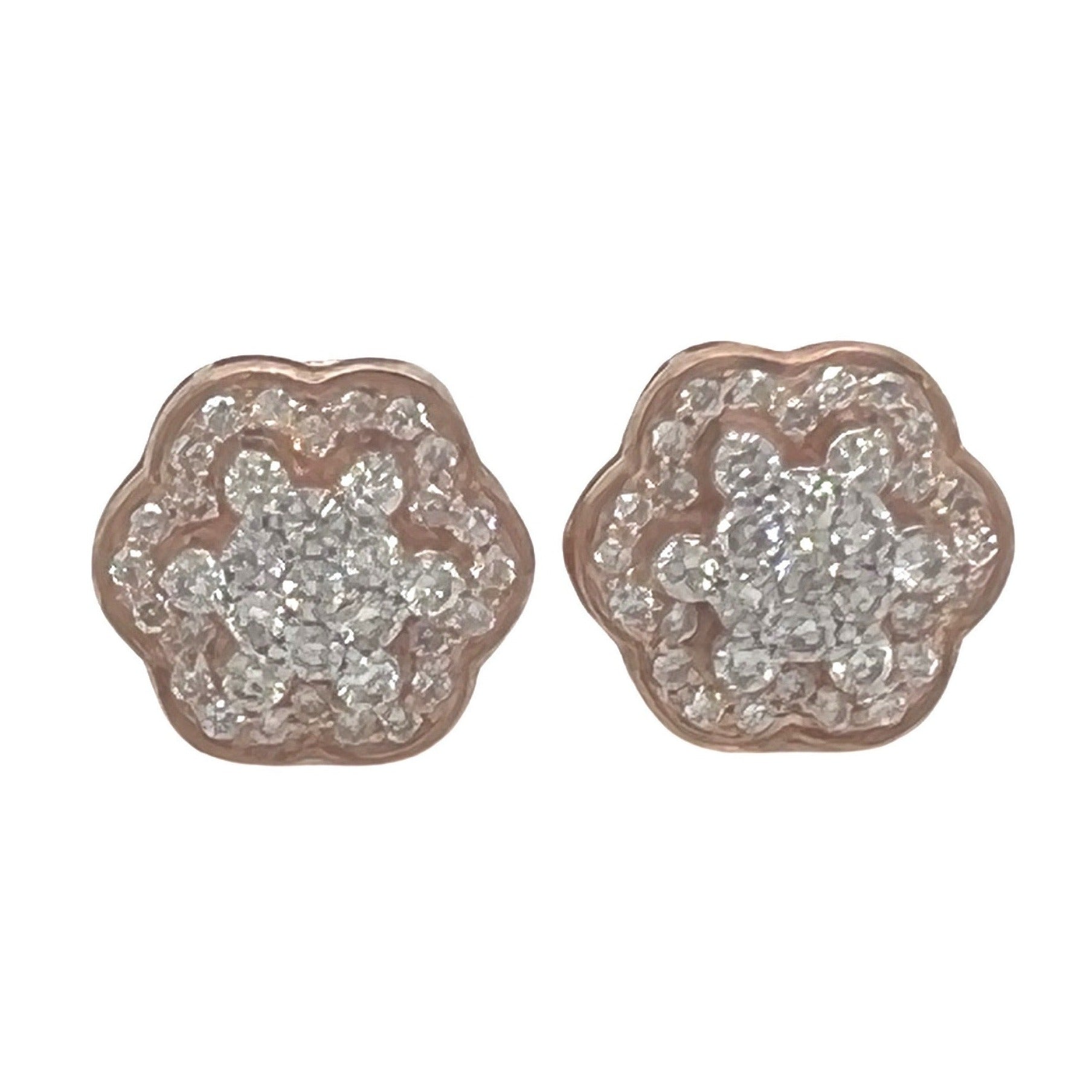 10K Rose Gold Flower Cluster Diamond Earrings 1.0 CT 12MM
