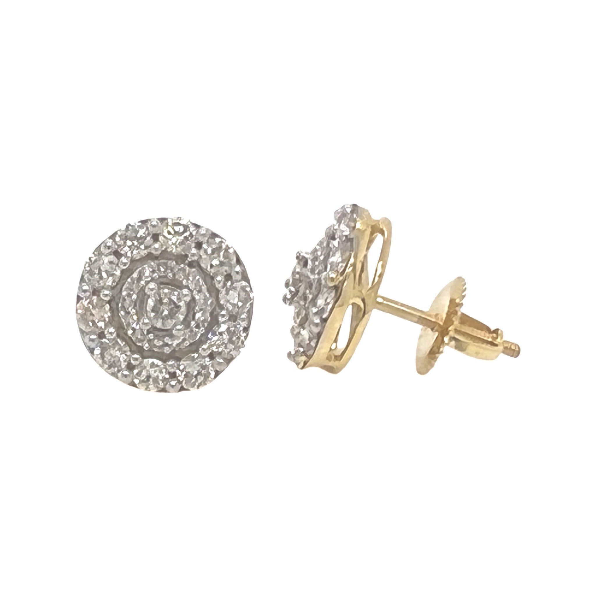 10K Yellow Gold Round Cluster Diamond Earrings 1.10 CT 10.1MM