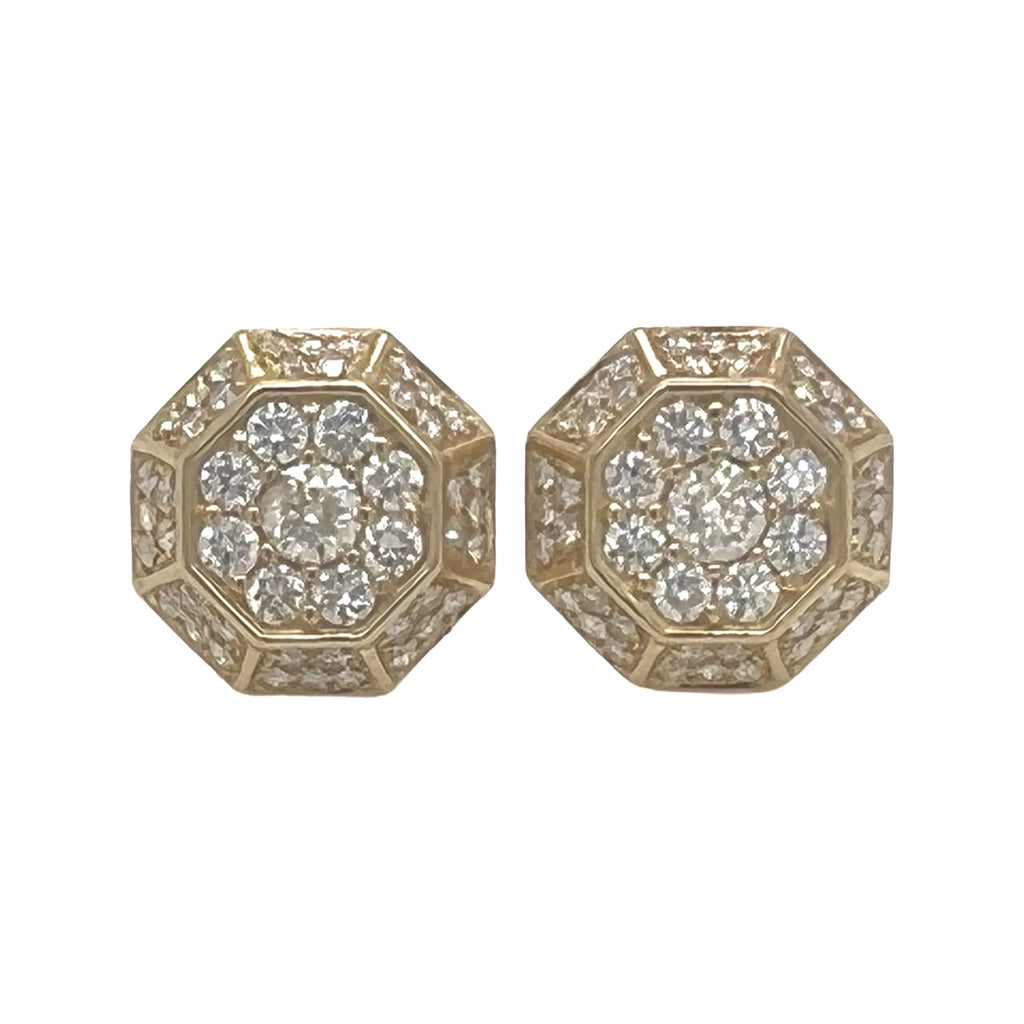 10K Yellow Gold Octagonal Shape Diamond Earrings 1.48 CT 12.7MM