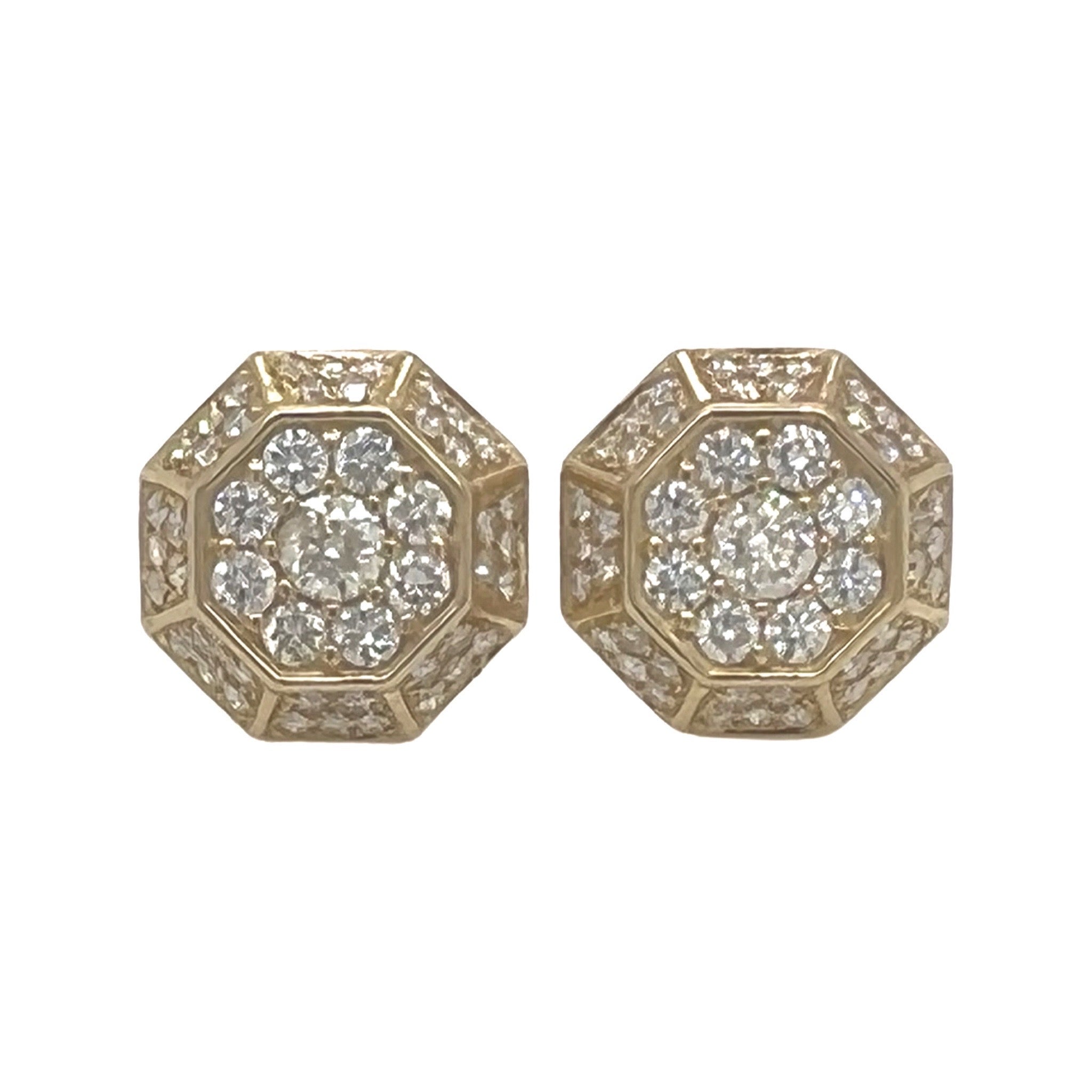 10K Yellow Gold Octagonal Shape Diamond Earrings 1.48 CT 12.7MM