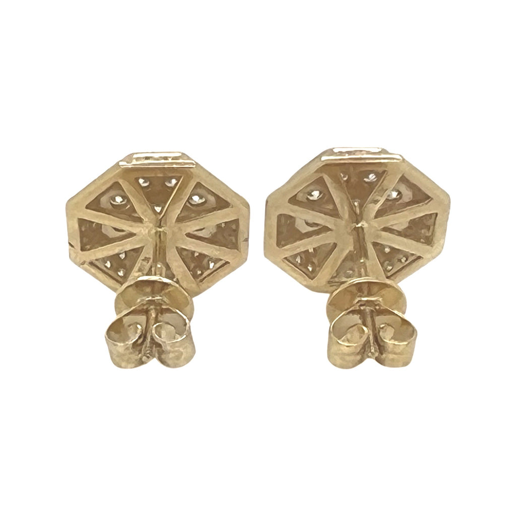 10K Yellow Gold Octagonal Shape Diamond Earrings 1.48 CT 12.7MM