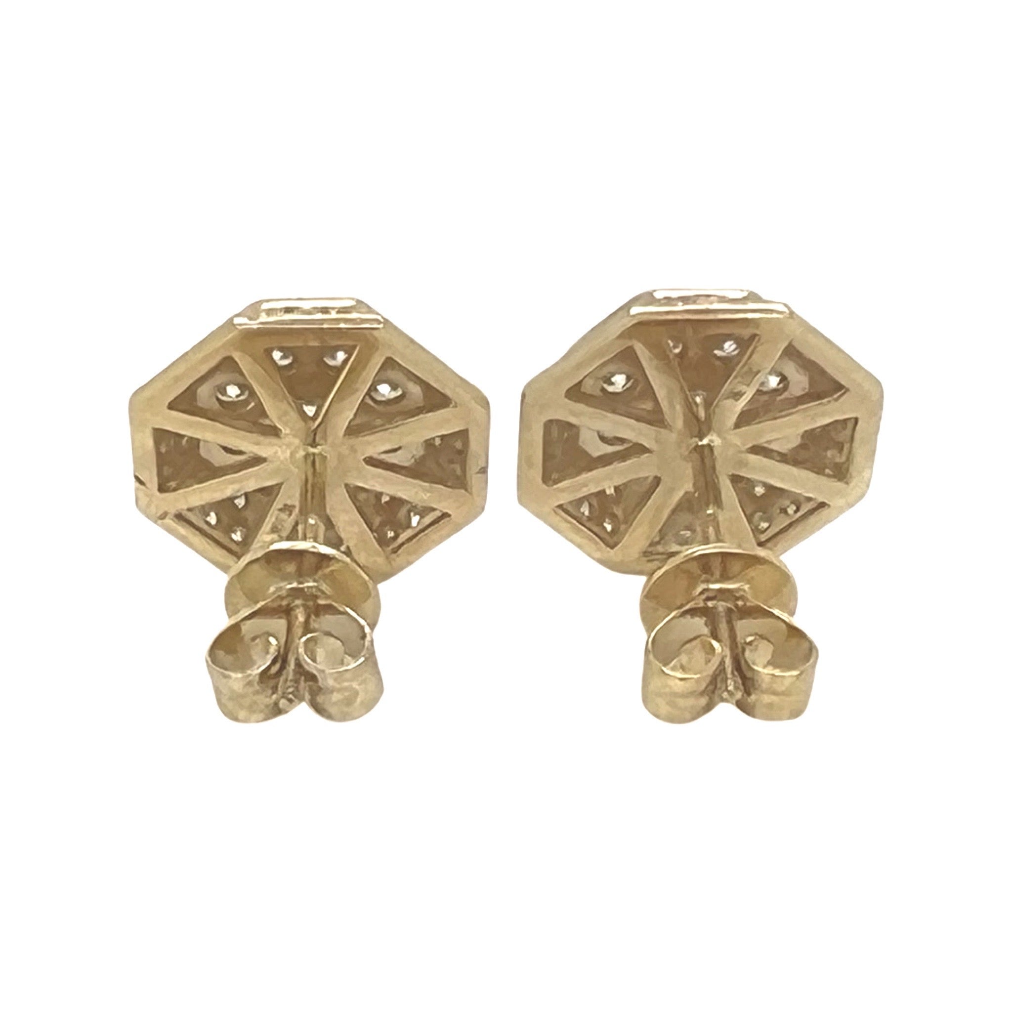 10K Yellow Gold Octagonal Shape Diamond Earrings 1.48 CT 12.7MM