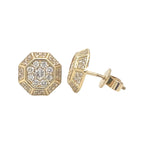 10K Yellow Gold Octagonal Shape Diamond Earrings 0.90 CT 10.8MM