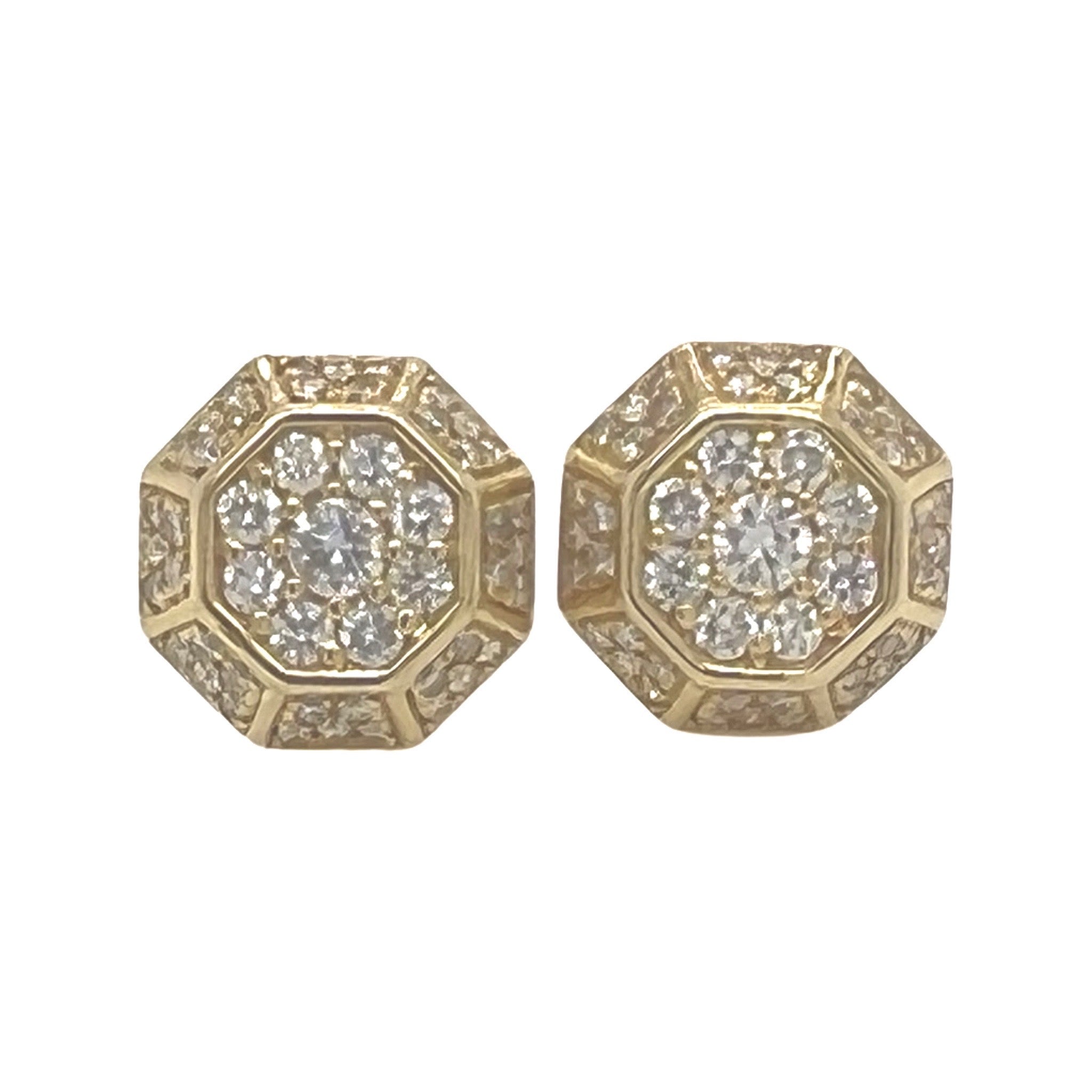 10K Yellow Gold Octagonal Shape Diamond Earrings 0.90 CT 10.8MM